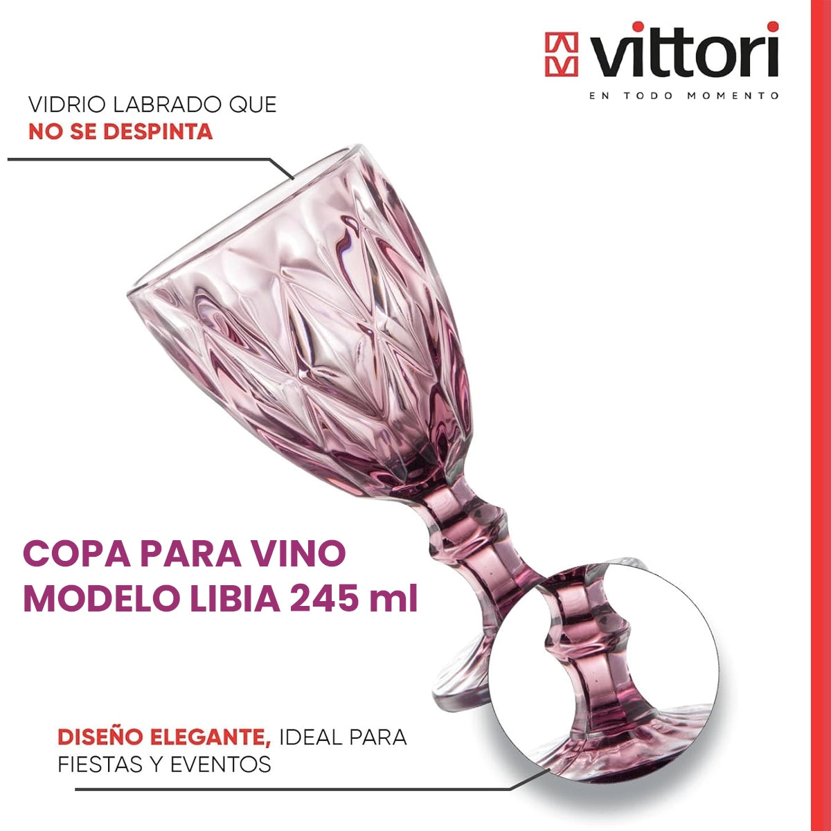 Copa Labrada para Vino Libia | Púrpura de 245ml | Vittori