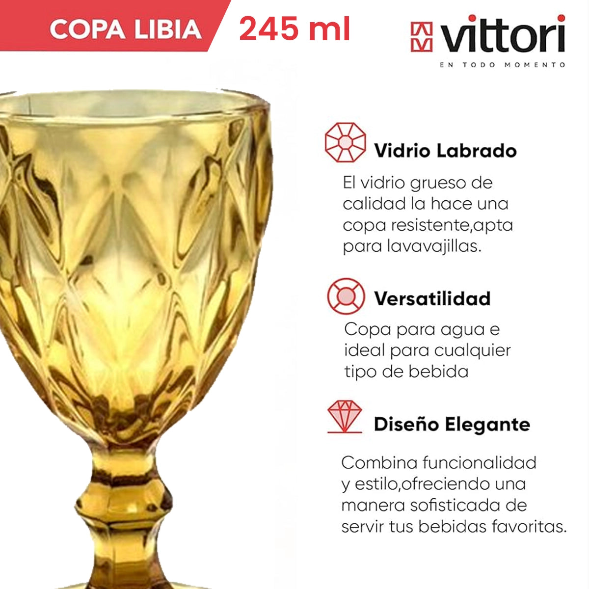Copa Labrada para Vino Libia | Ambar de 245ml | Vittori