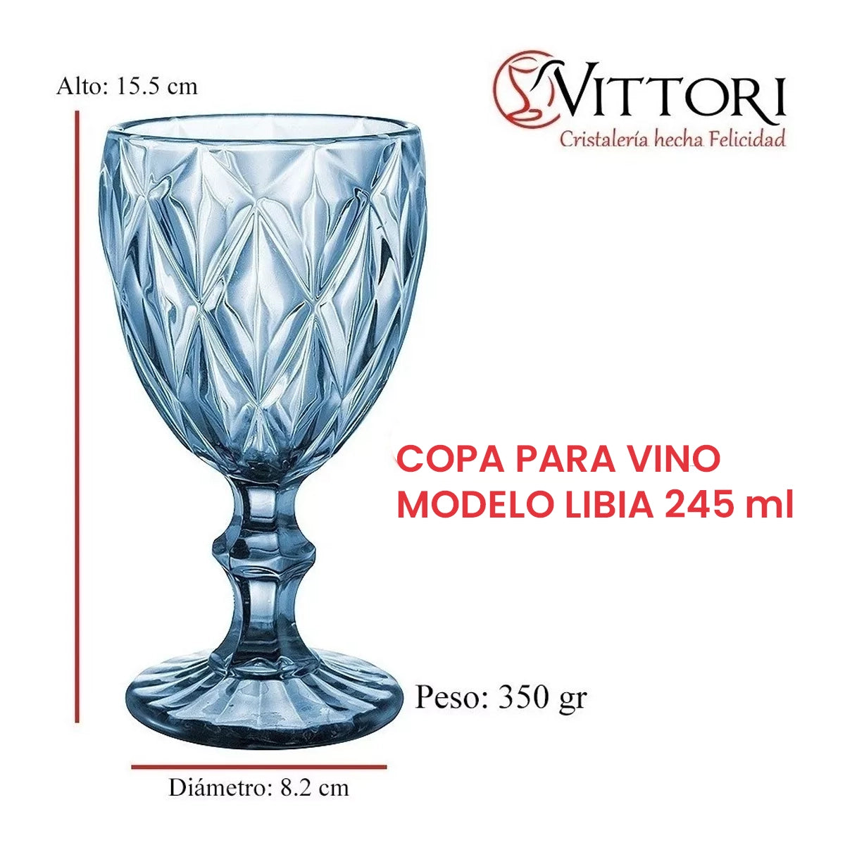 Copa Labrada para Vino Libia | Cobalto de 245ml | Vittori
