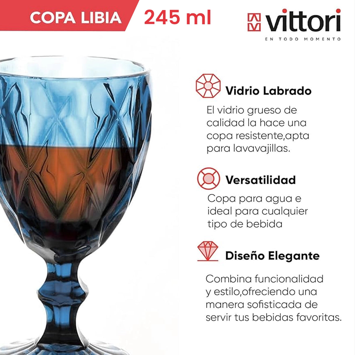 Copa Labrada para Vino Libia | Cobalto de 245ml | Vittori