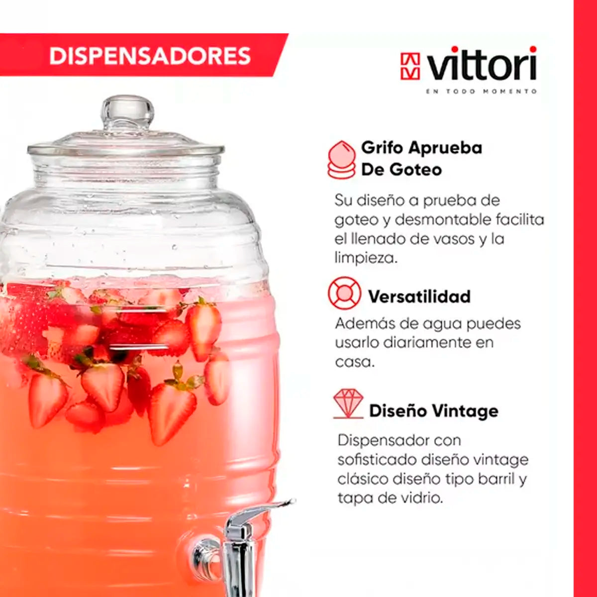 Vitrolero Dispensador Cristalino | 10Lts | Vittori