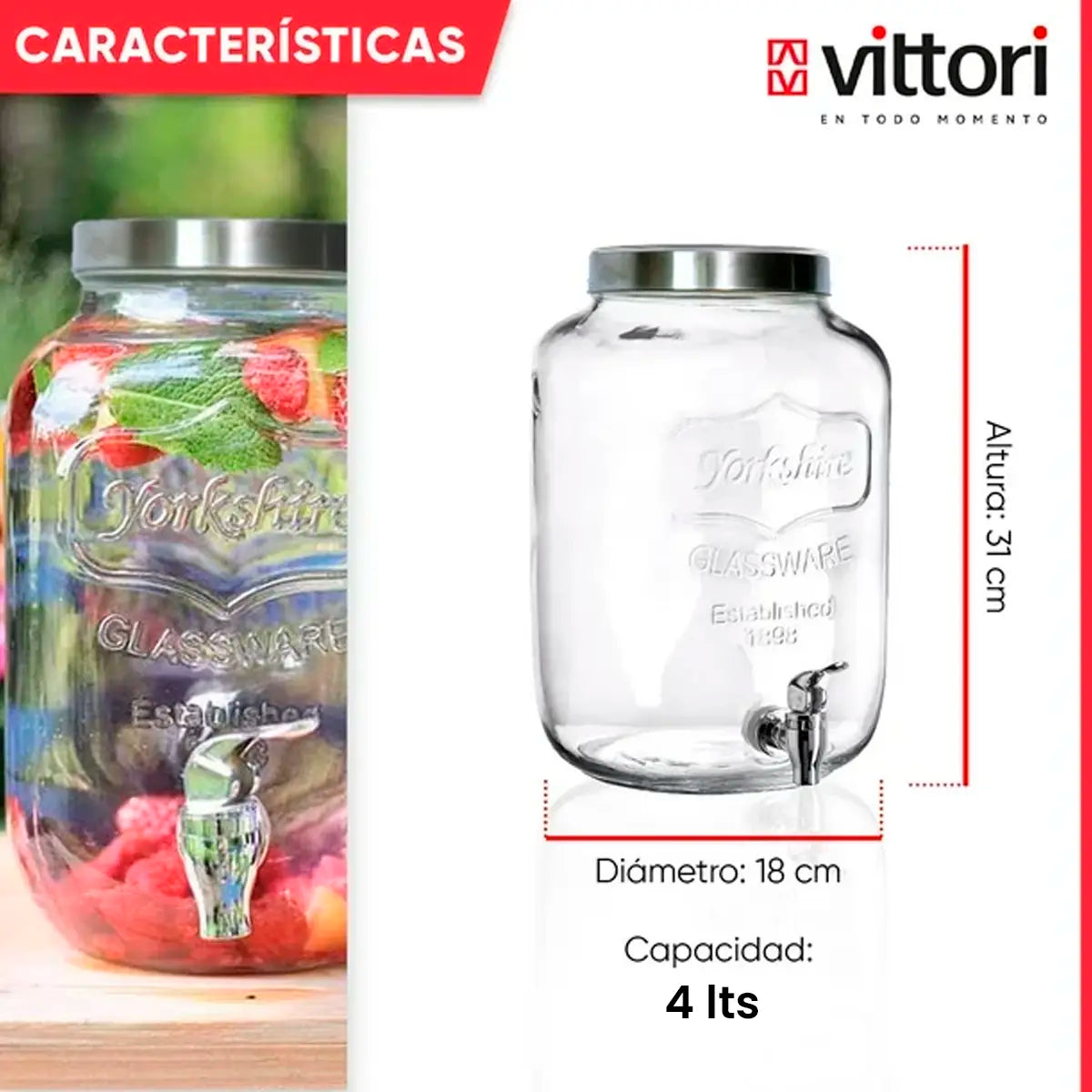 Vitrolero Dispensador con etiqueta | 4Lts | Vittori