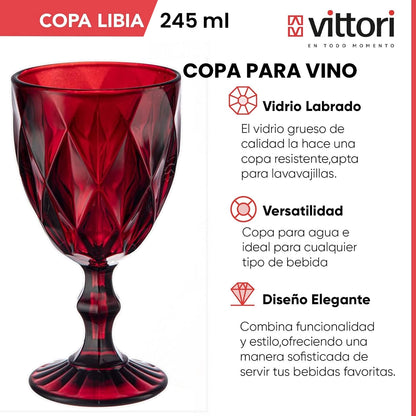 Copa Labrada para Vino Libia | Rojo de 245ml | Vittori