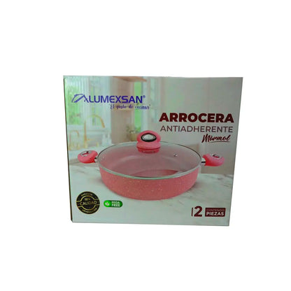 Arrocera antiadherente de marmol | Rosa 30 cms | ALUMEXSAN