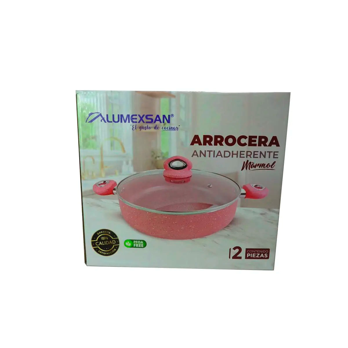 Arrocera antiadherente de marmol | Rosa 36 cms | ALUMEXSAN