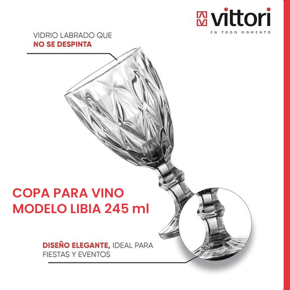 Copa Labrada para Vino Libia | Color Humo de 245ml | Vittori