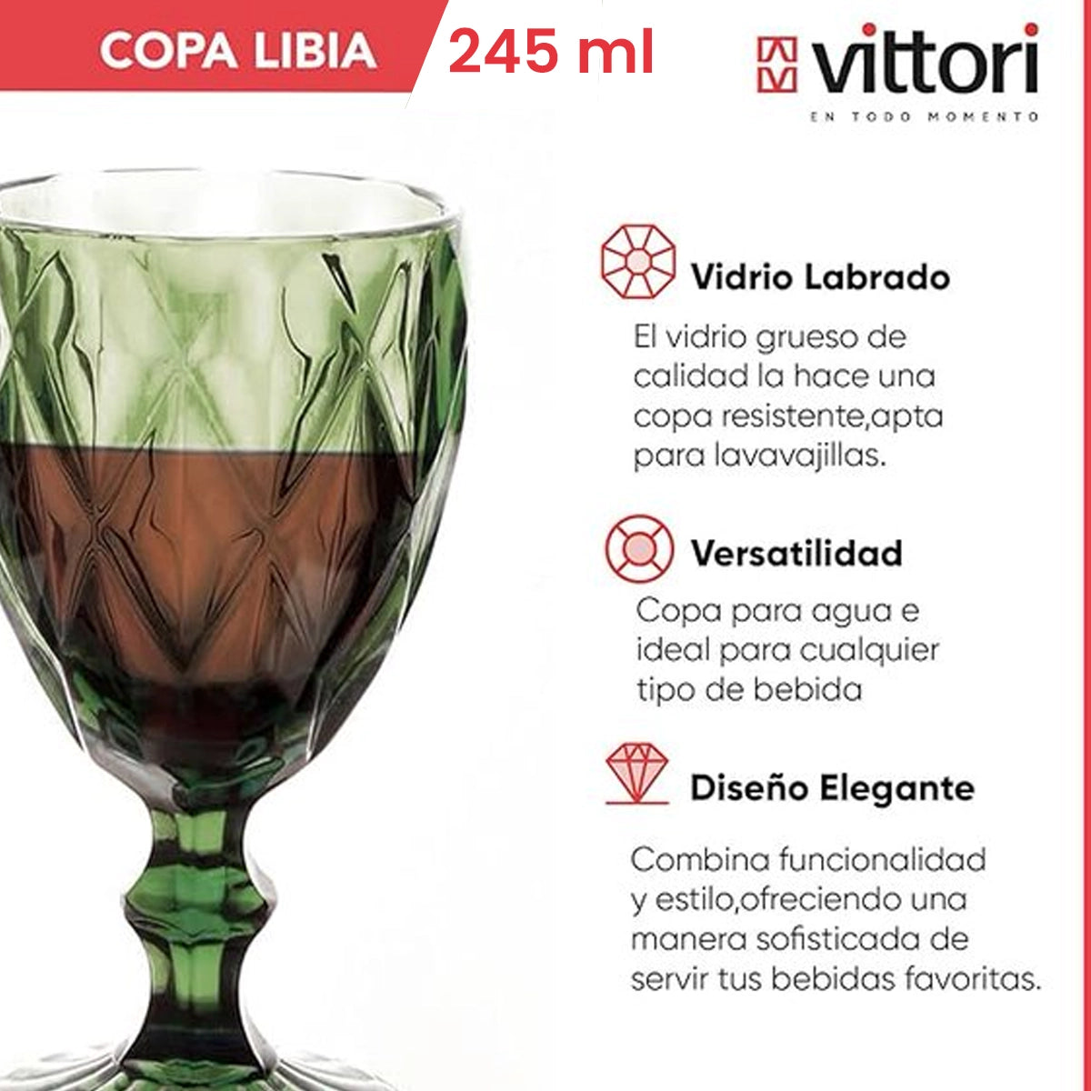 Copa Libia labrada para Vino | Olivo de 245ml | Vittori