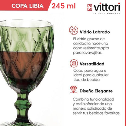 Copa Libia labrada para Vino | Olivo de 245ml | Vittori