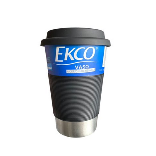 Termo Mug | Acero Inoxidable con silicón | Color negro 450ml | Ekco