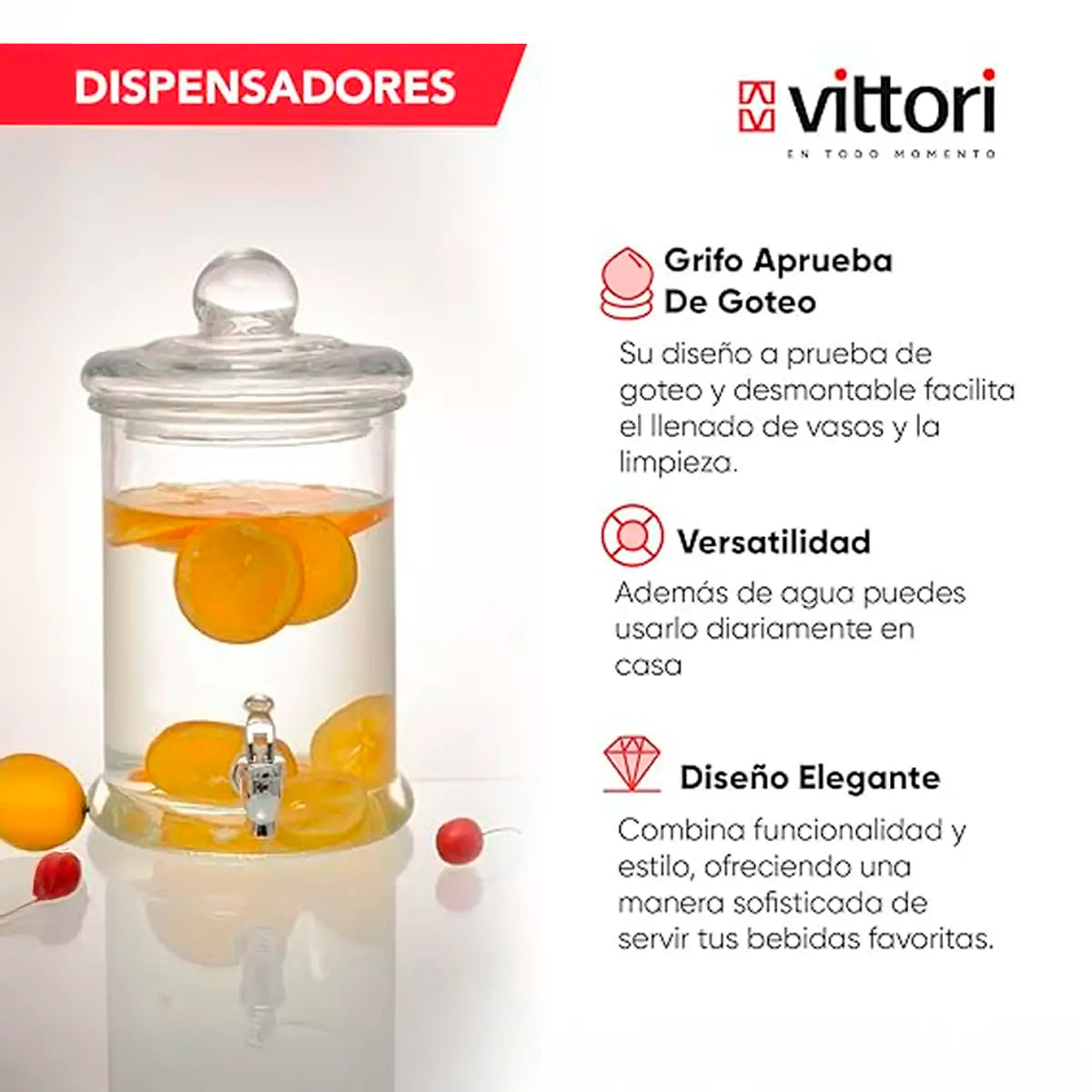 Vitrolero Dispensador con Tapa | 6Lts | Vittori